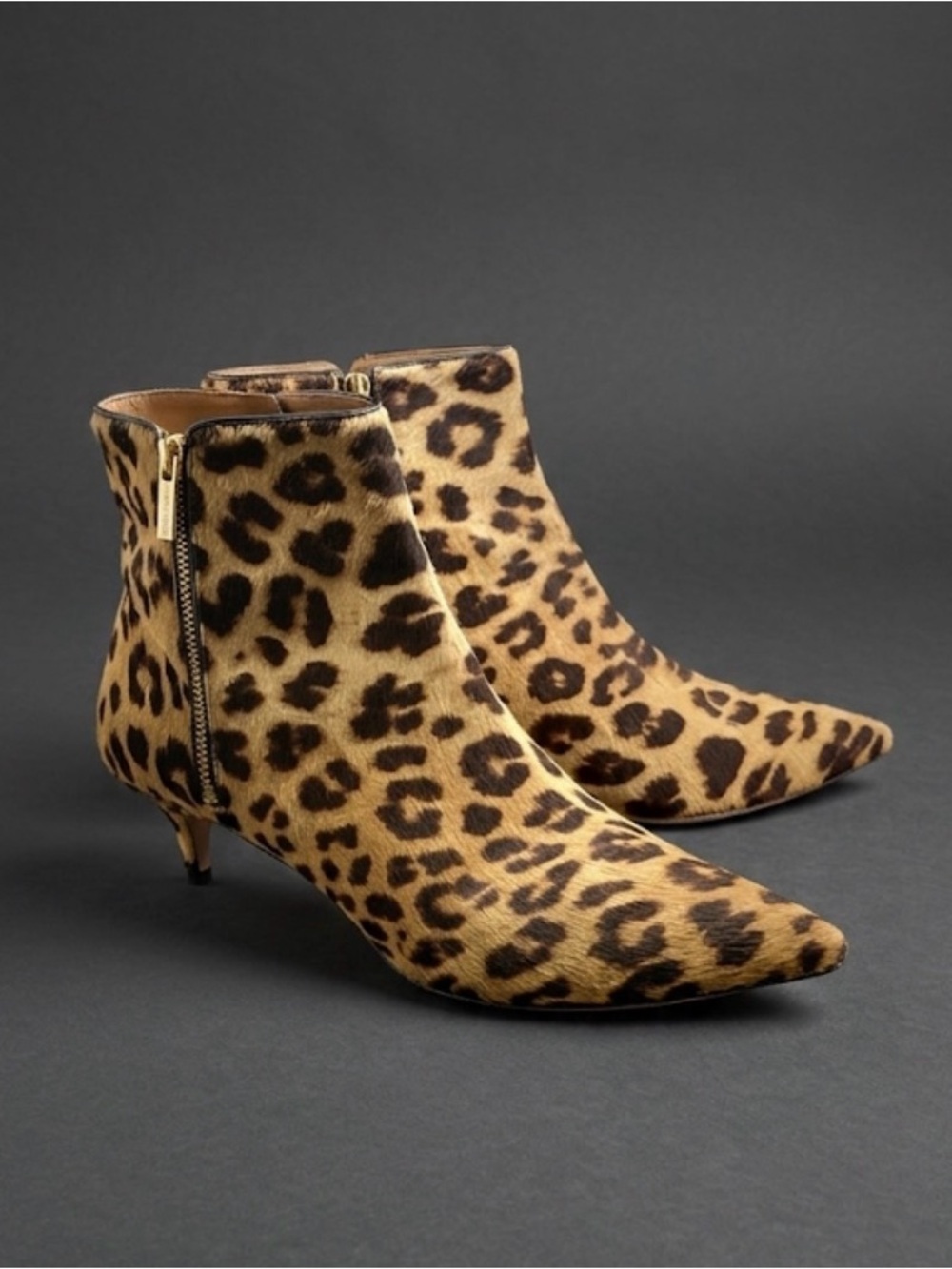 Aquazzura Leopard Print Calf Hair Booties Size 41 Kitten Heel